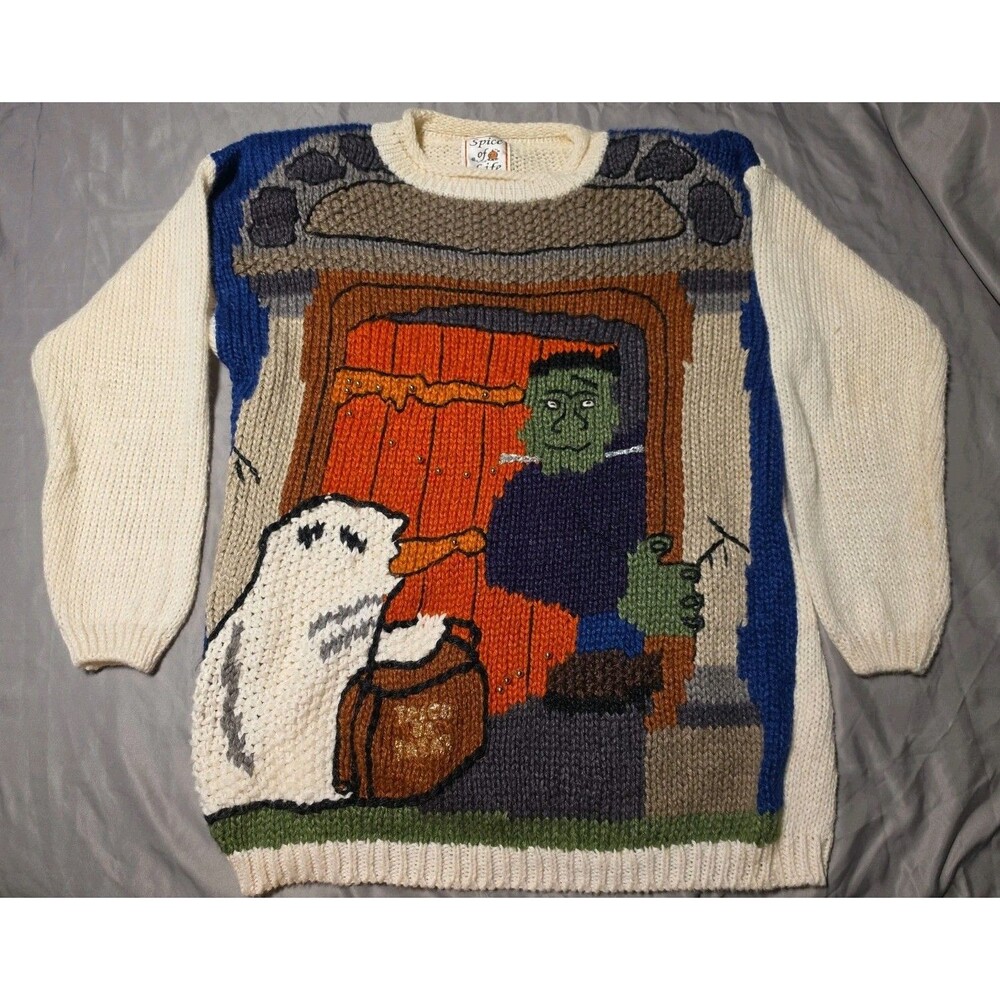 Vintage Spice Of Life Frankenstein Halloween Sweater Roll Neck Sz S 90s Rare